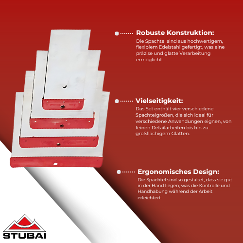 Stubai - Japanisches Flächenspachtel-Set, 4-tlg. - Hochwertiger Stahl, Präzises Werkzeug BiLi SHOP