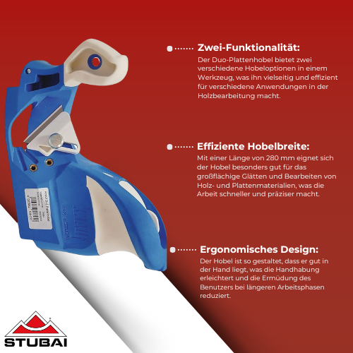 Stubai - Knauf Duo Plattenhobel 280 mm - Präzises Werkzeug für exakte Holzarbeiten BiLi SHOP