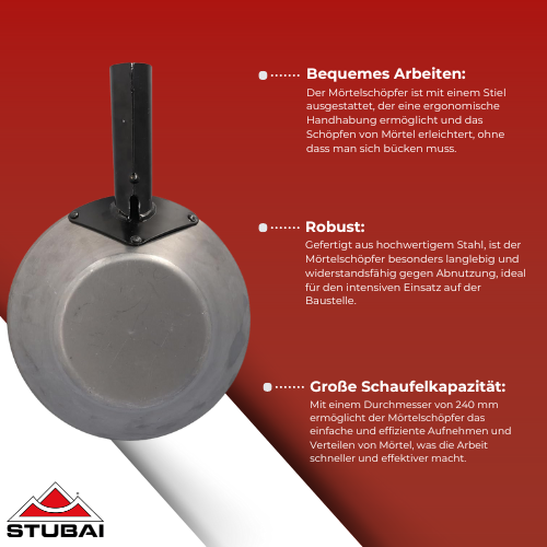 Stubai - Mörtelschöpfer 240 mm mit Stiel - Robuste Bauweise, Ergonomisches Design BiLi SHOP