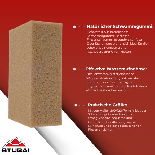 Stubai - Fliesenschwamm Natur 200 x 120 x 70 mm - Hochwertiger Schwammgummi für effiziente Reinigung BiLi SHOP