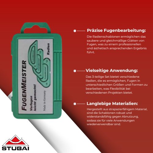 Stubai - Fugenmeister Radienschablonen, 3-tlg. Set - Perfekte Fugen für jede Ecke BiLi SHOP