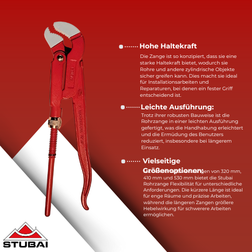 Stubai - Rohrzange Leichte Ausführung - Erhältlich in 320 mm, 410 mm und 530 mm - Präzises und Kraftvolles Werkzeug BiLi SHOP