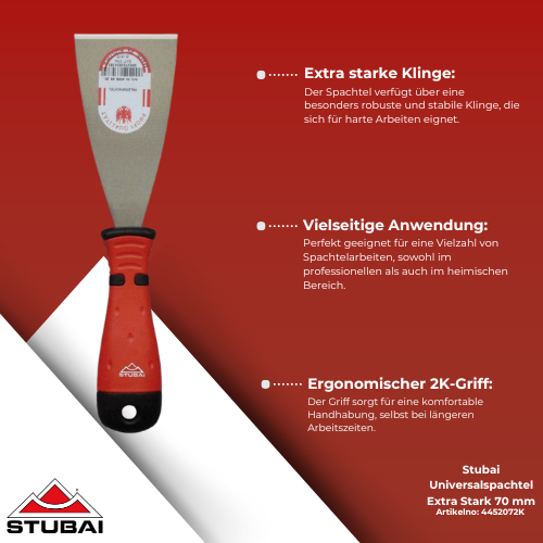 Stubai - Universalspachtel Extra Stark 70 mm- Hochwertige Stahlklinge, Rostfrei, Profi-Qualität BiLi SHOP